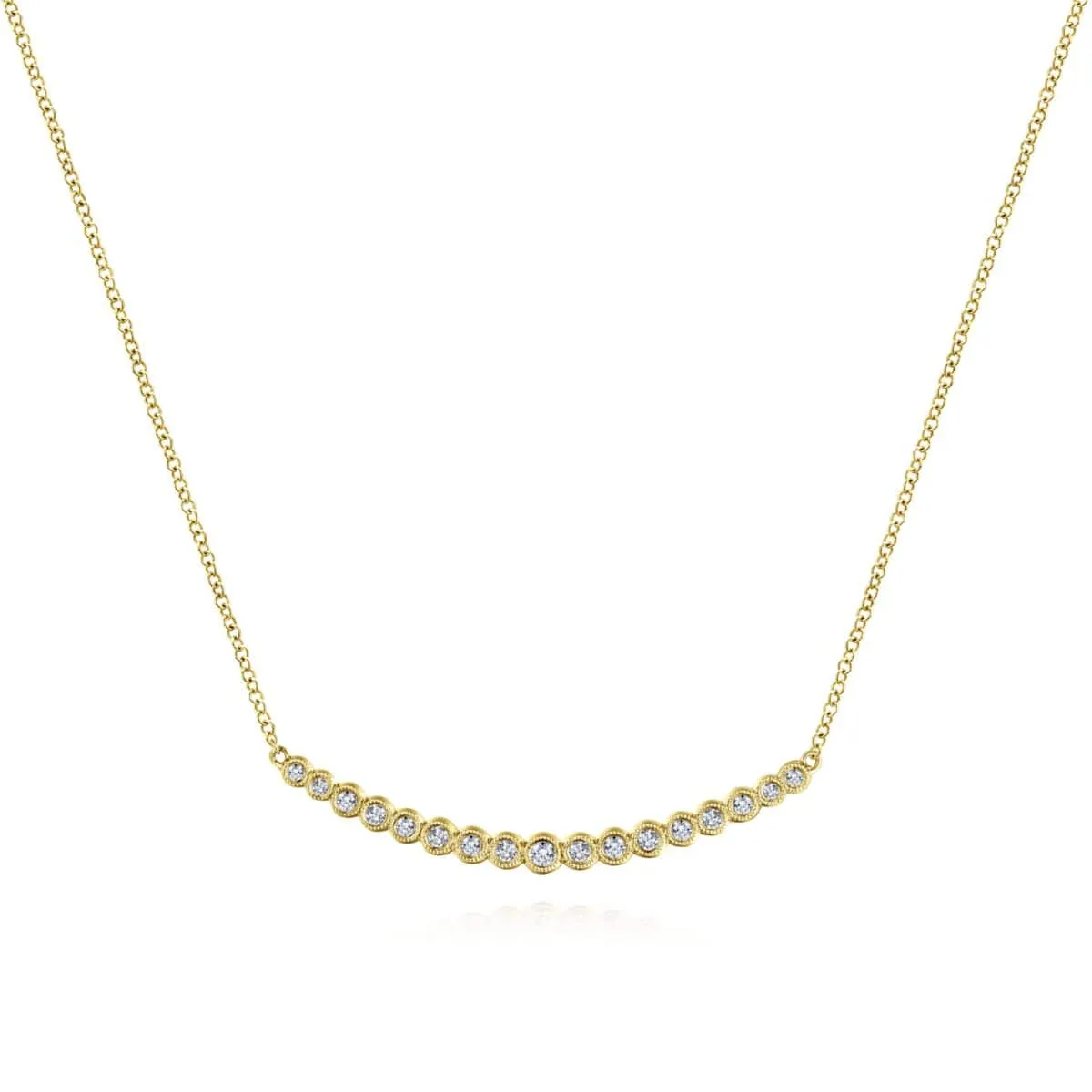 14K Yellow Gold Curved Bar Necklace with Round Diamonds - NK5796Y45JJ