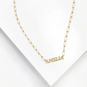 18K Gold Vermeil Nameplate Necklace With Chain Link