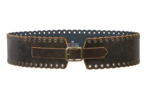 2 3/4" (70 mm) Wide High Waist Genuine Vintage Crack Print Distressed Soft Leather Belt