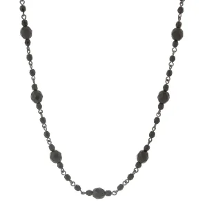2028 Jet Black Fire Polished Glass Beaded Necklace 16"   3" Extension