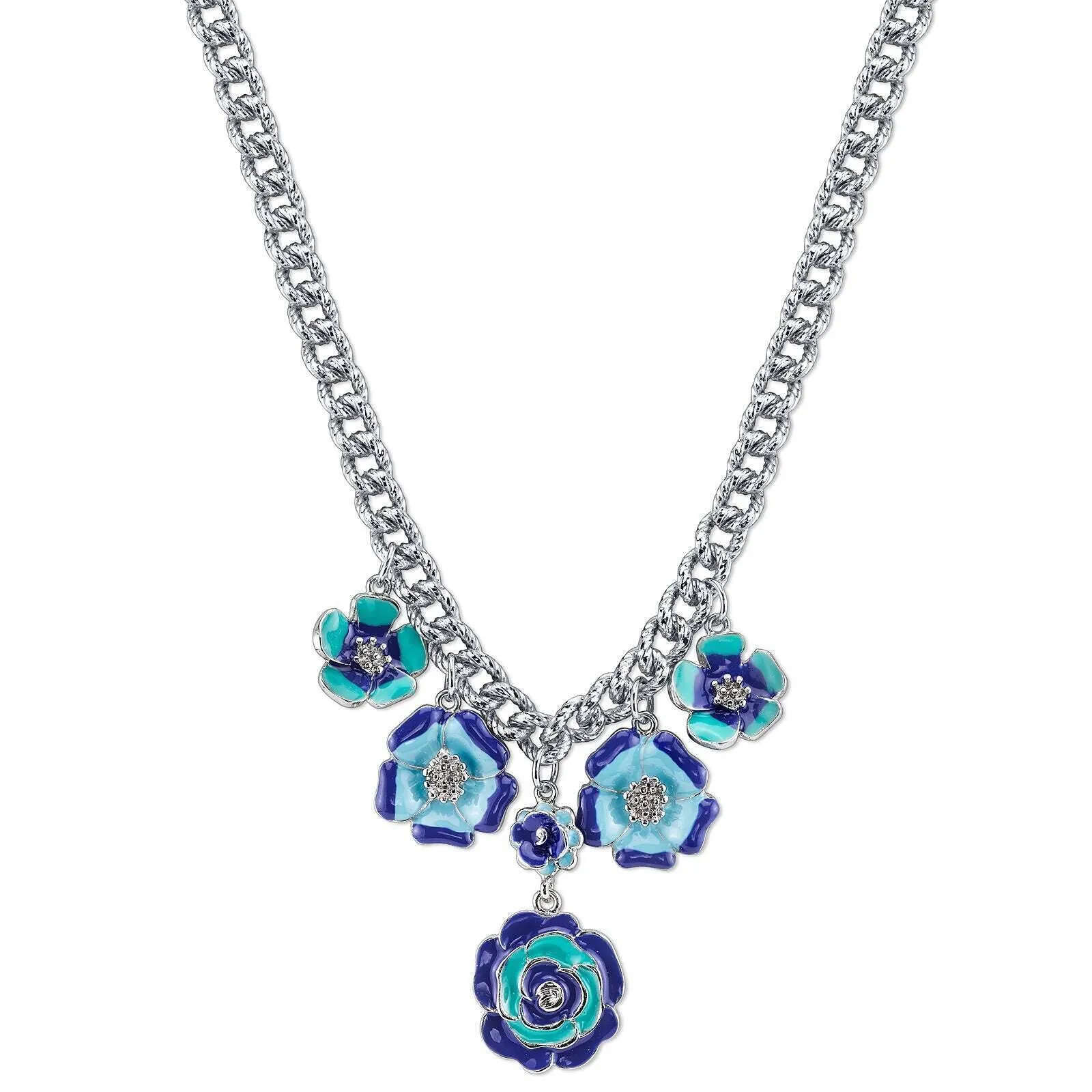 2028 Jewelry Blue Enamel Flower Necklace 16"   3" Extender
