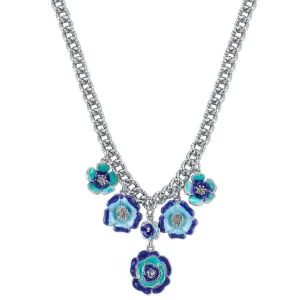 2028 Jewelry Blue Enamel Flower Necklace 16"   3" Extender