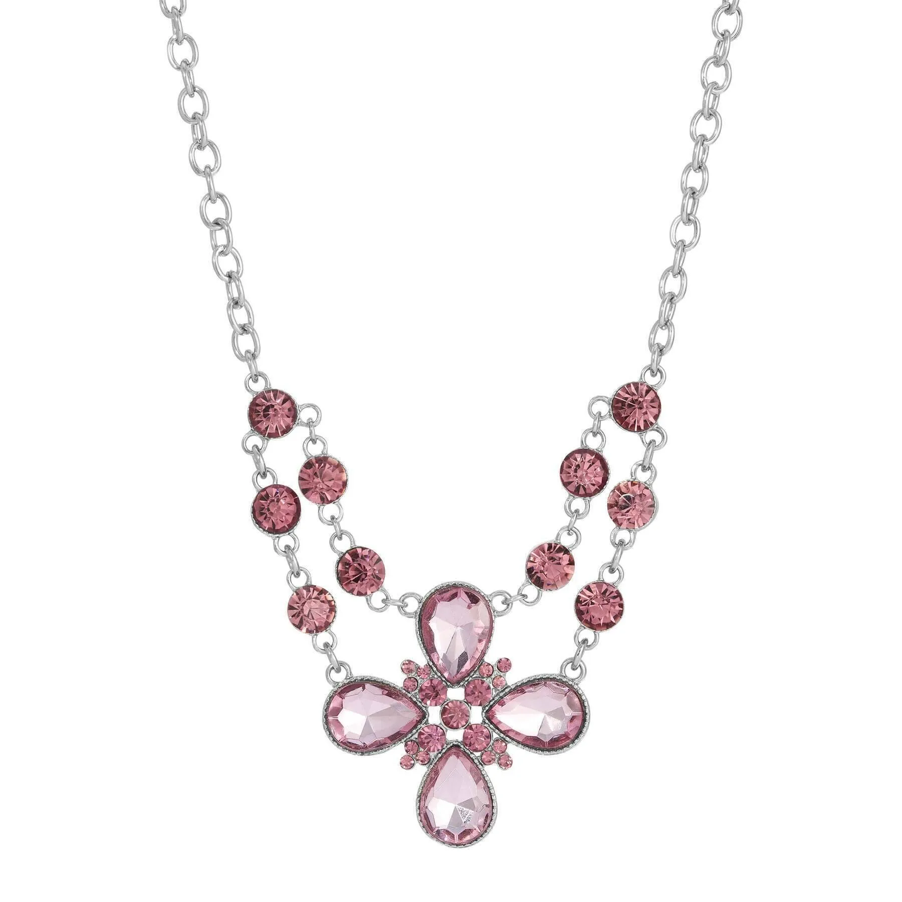 2028 Jewelry Crystal Flower Necklace 16"   3" Extender