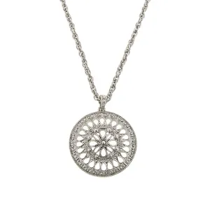 2028 Jewelry Floral Motif Faux Marcasite Stone Pendant Necklace 34"