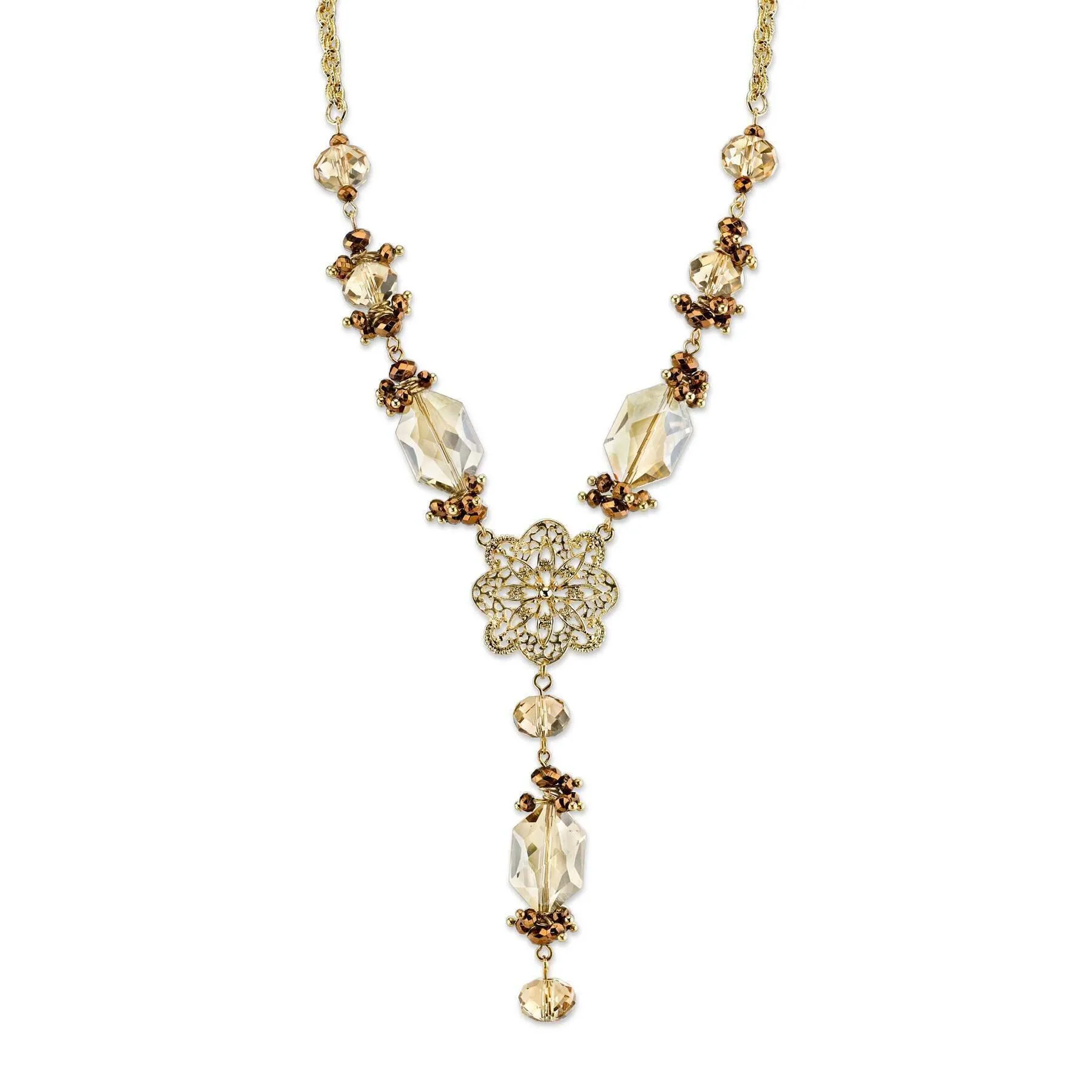 2028 Jewelry Topaz Color Filigree Center Y-Necklace 16"   3" Extender