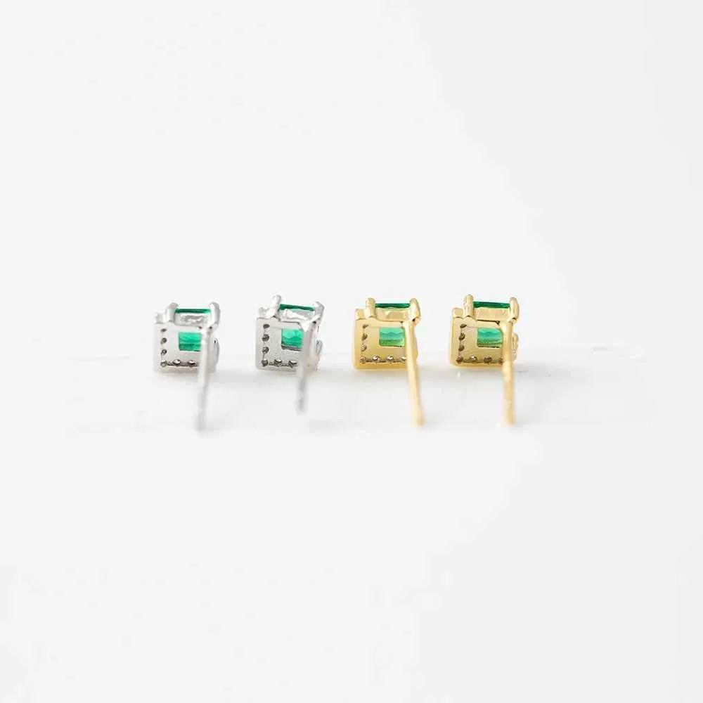 925 Sterling Silver 18k Gold Plated Earring and Necklace Charm Jewelry Set - Emerald Square - Xm252