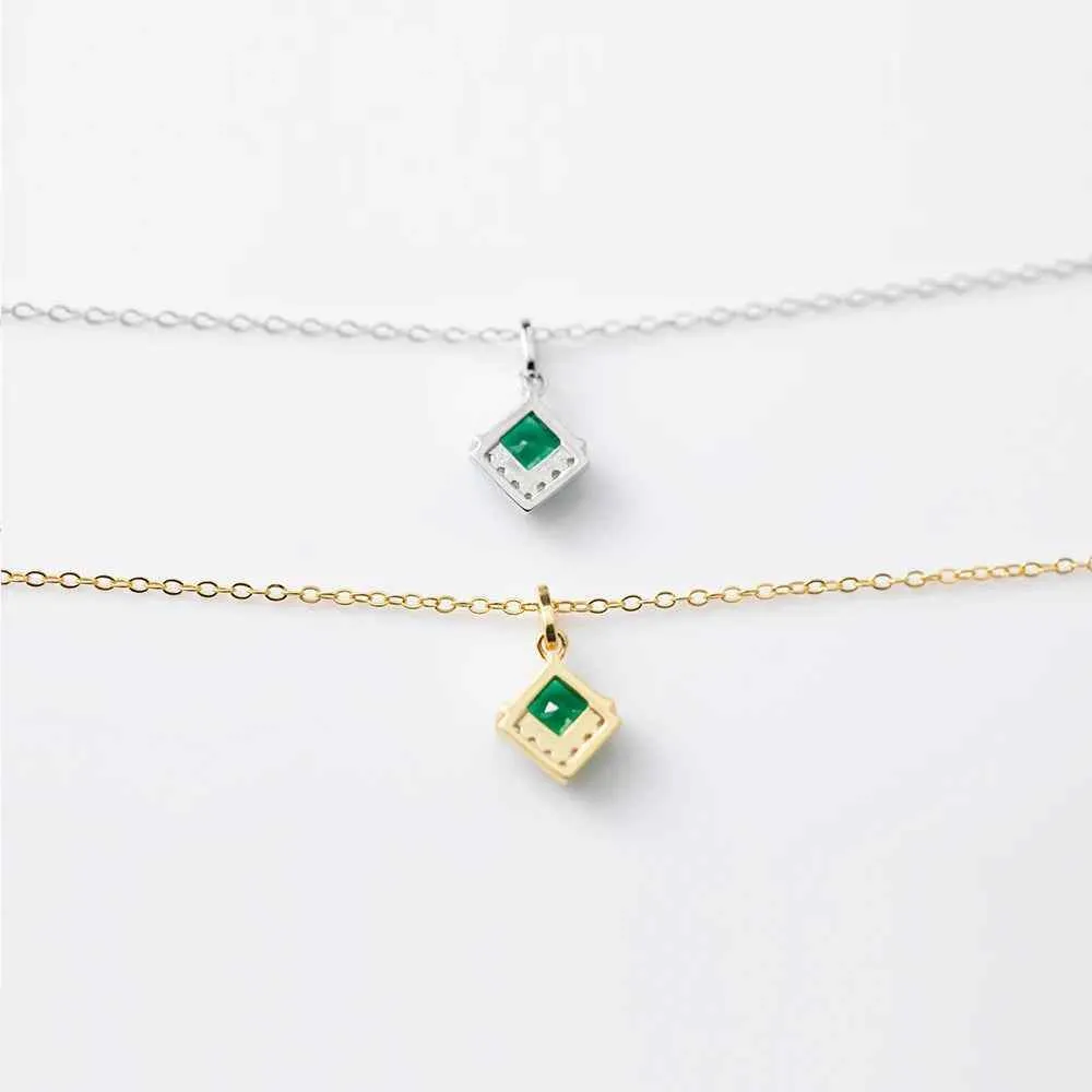 925 Sterling Silver 18k Gold Plated Earring and Necklace Charm Jewelry Set - Emerald Square - Xm252