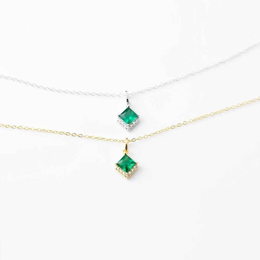 925 Sterling Silver 18k Gold Plated Earring and Necklace Charm Jewelry Set - Emerald Square - Xm252
