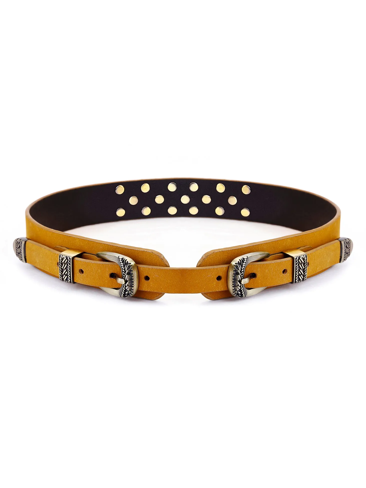 Aditi Wasan Genuine Leather Tan Studded western Dress Belt