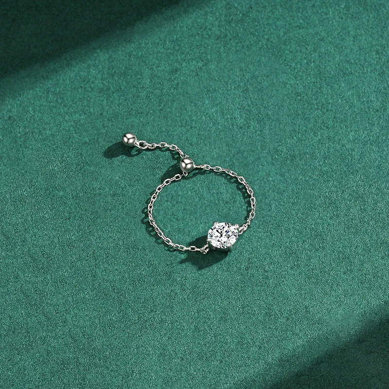 Amazon popular silver ring with adjustable diamond imitation zircon