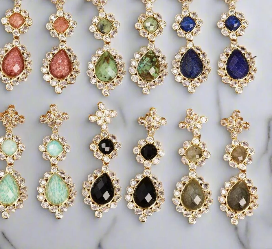 American Diamond & Gemstone Dangle Earrings