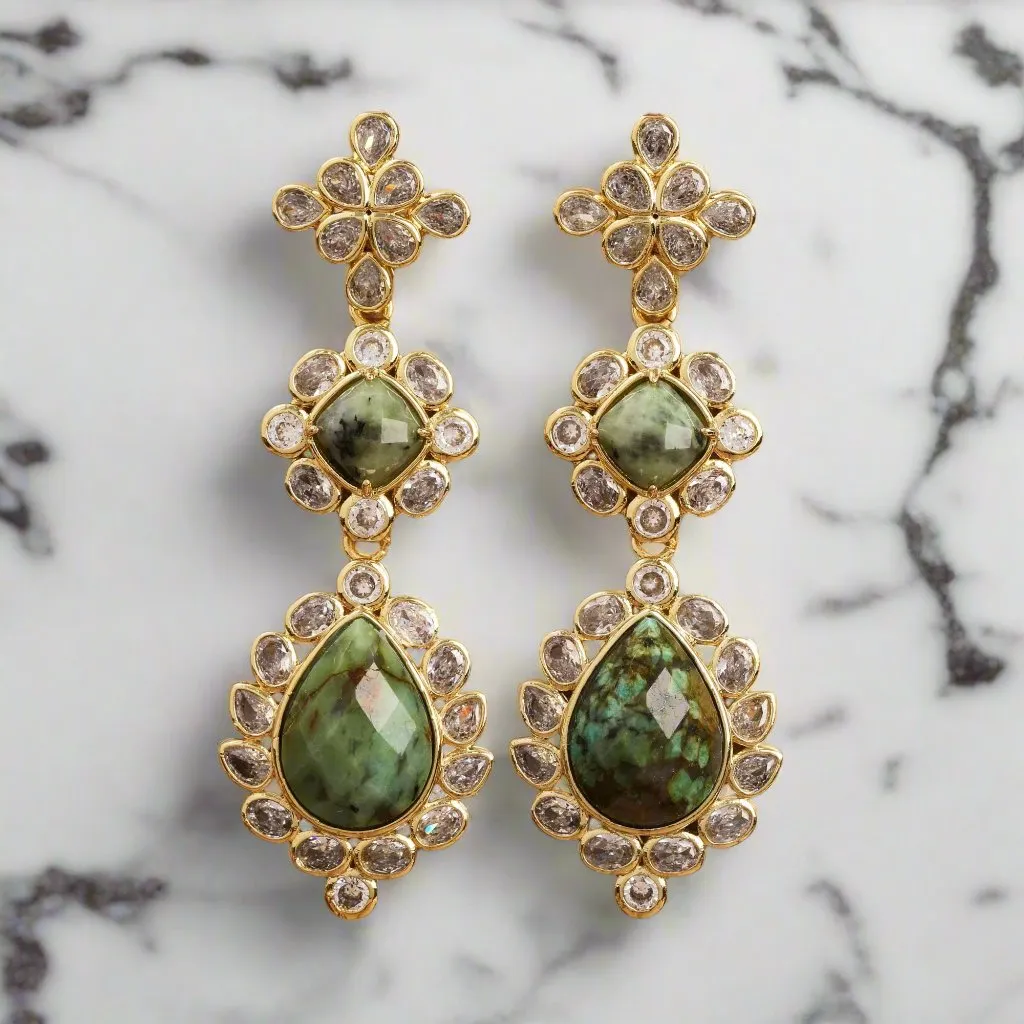 American Diamond & Gemstone Dangle Earrings