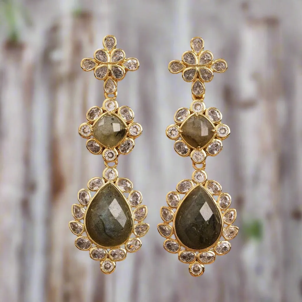 American Diamond & Gemstone Dangle Earrings