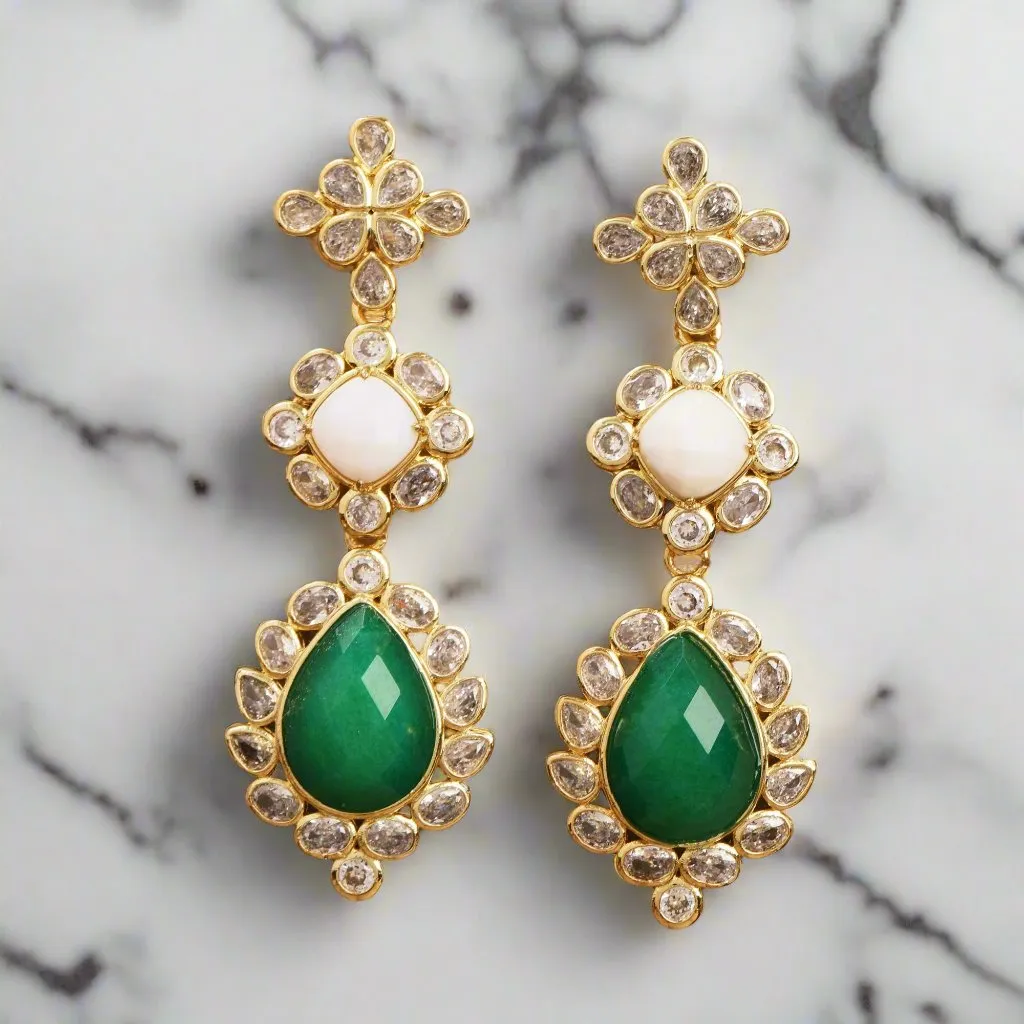 American Diamond & Gemstone Dangle Earrings