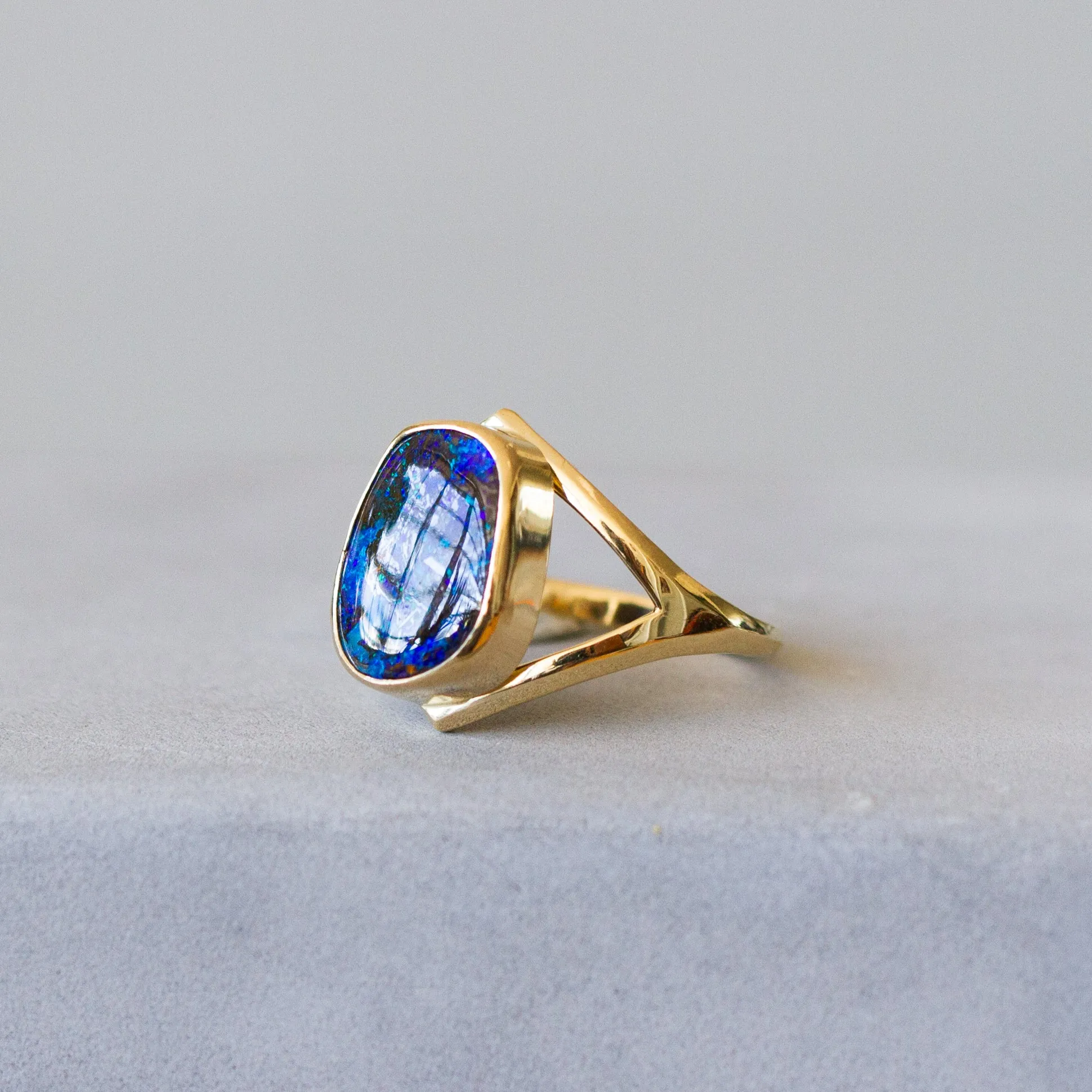 Australian Boulder Opal Gold Cleo Ring #2