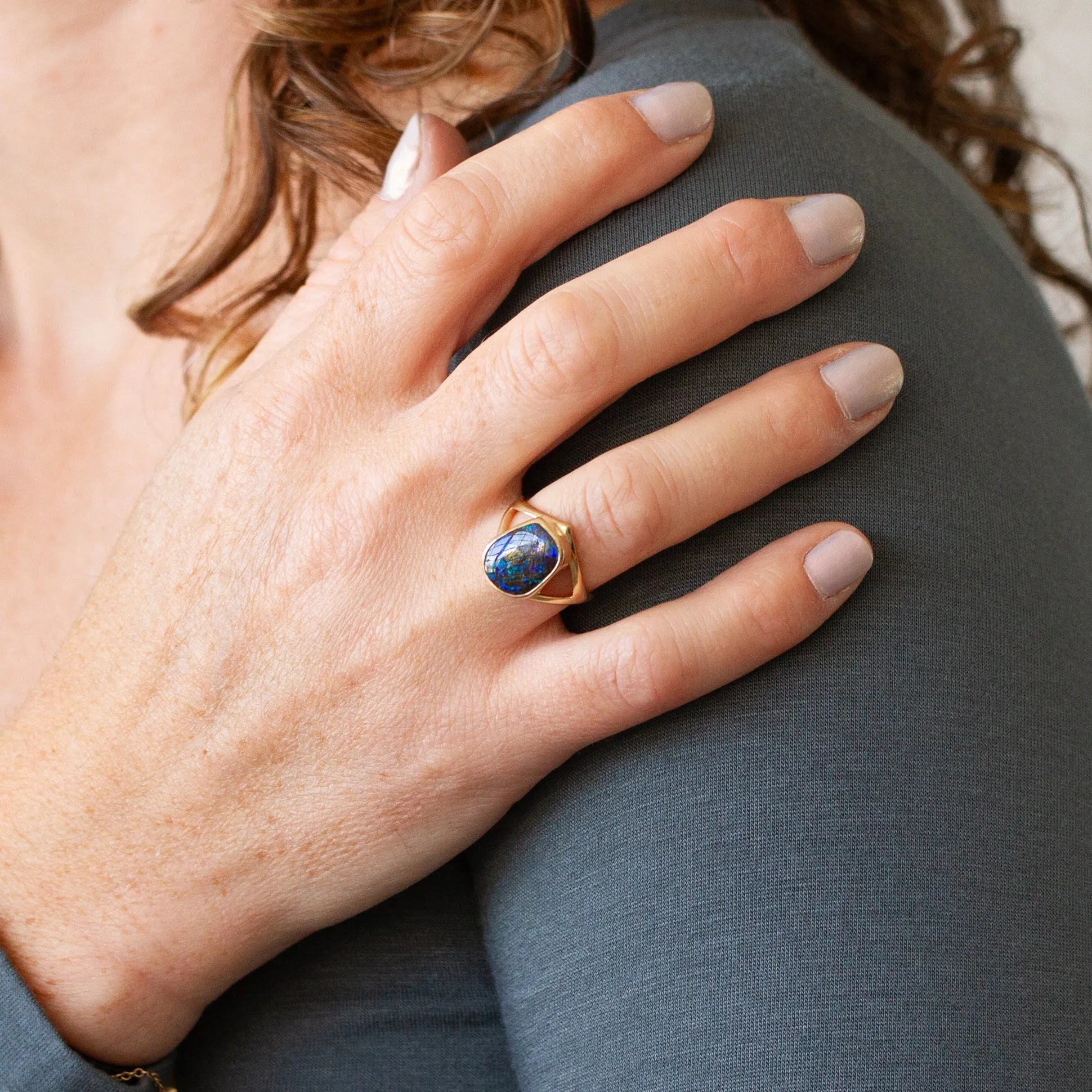 Australian Boulder Opal Gold Cleo Ring #2