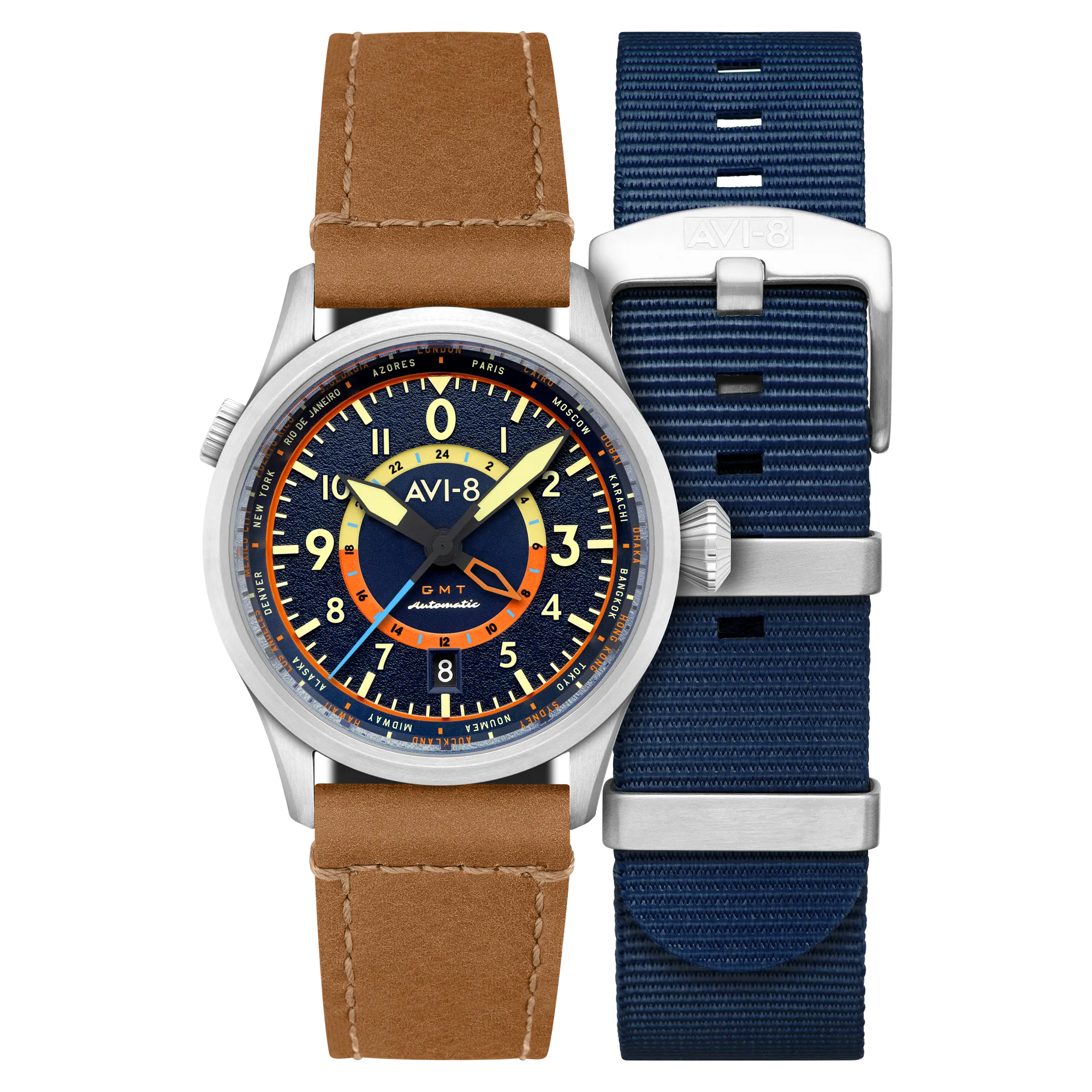 AVI-8 Flyboy Atlantic Blue Wingman Worldtimer GMT Automatic AV-4120-01