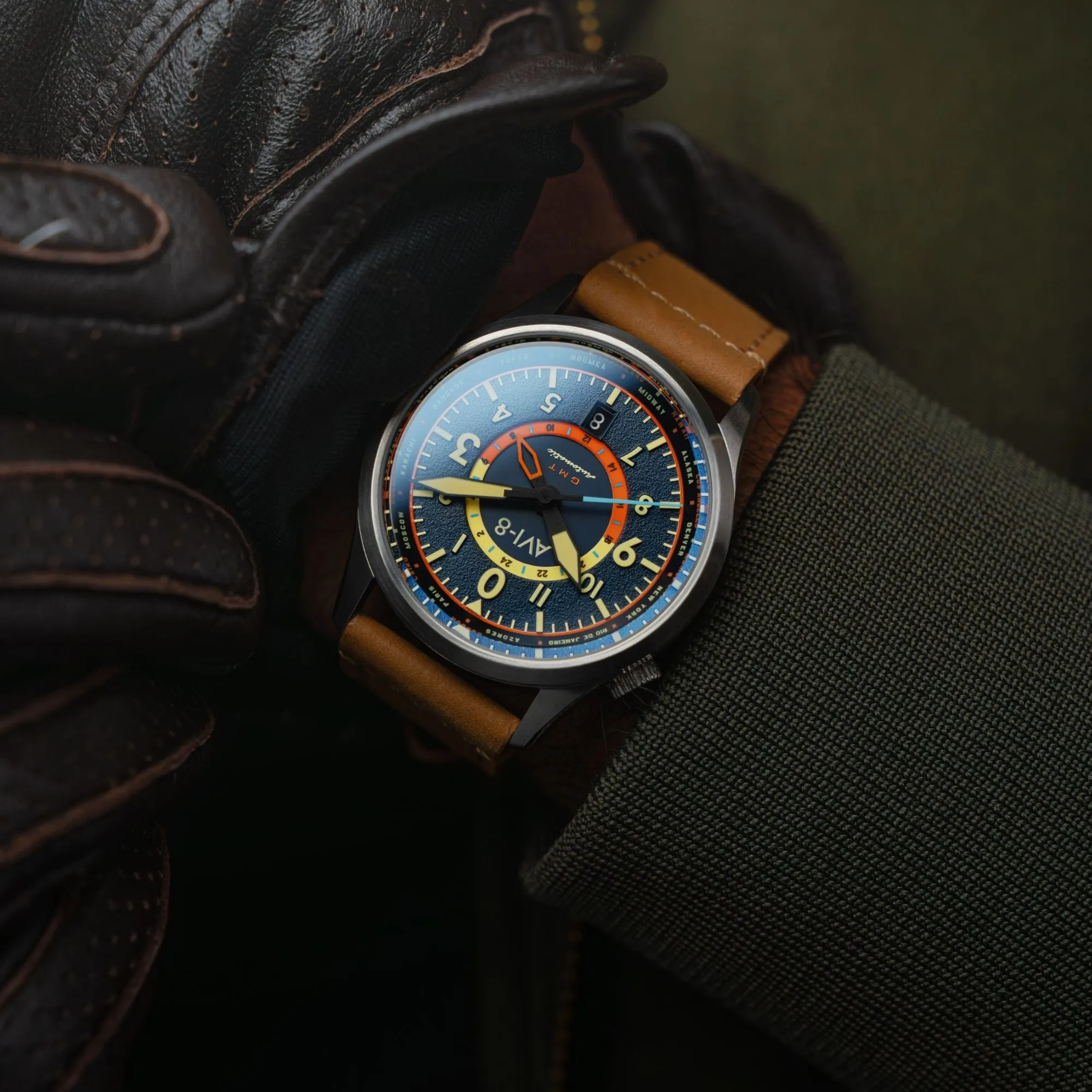 AVI-8 Flyboy Atlantic Blue Wingman Worldtimer GMT Automatic AV-4120-01