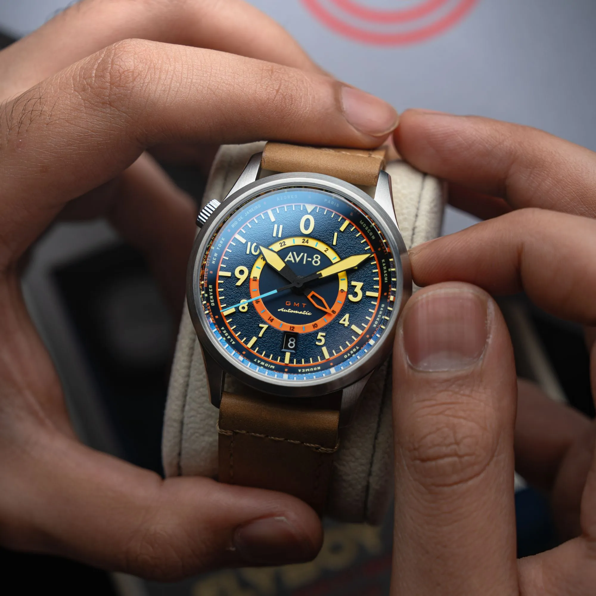 AVI-8 Flyboy Atlantic Blue Wingman Worldtimer GMT Automatic AV-4120-01