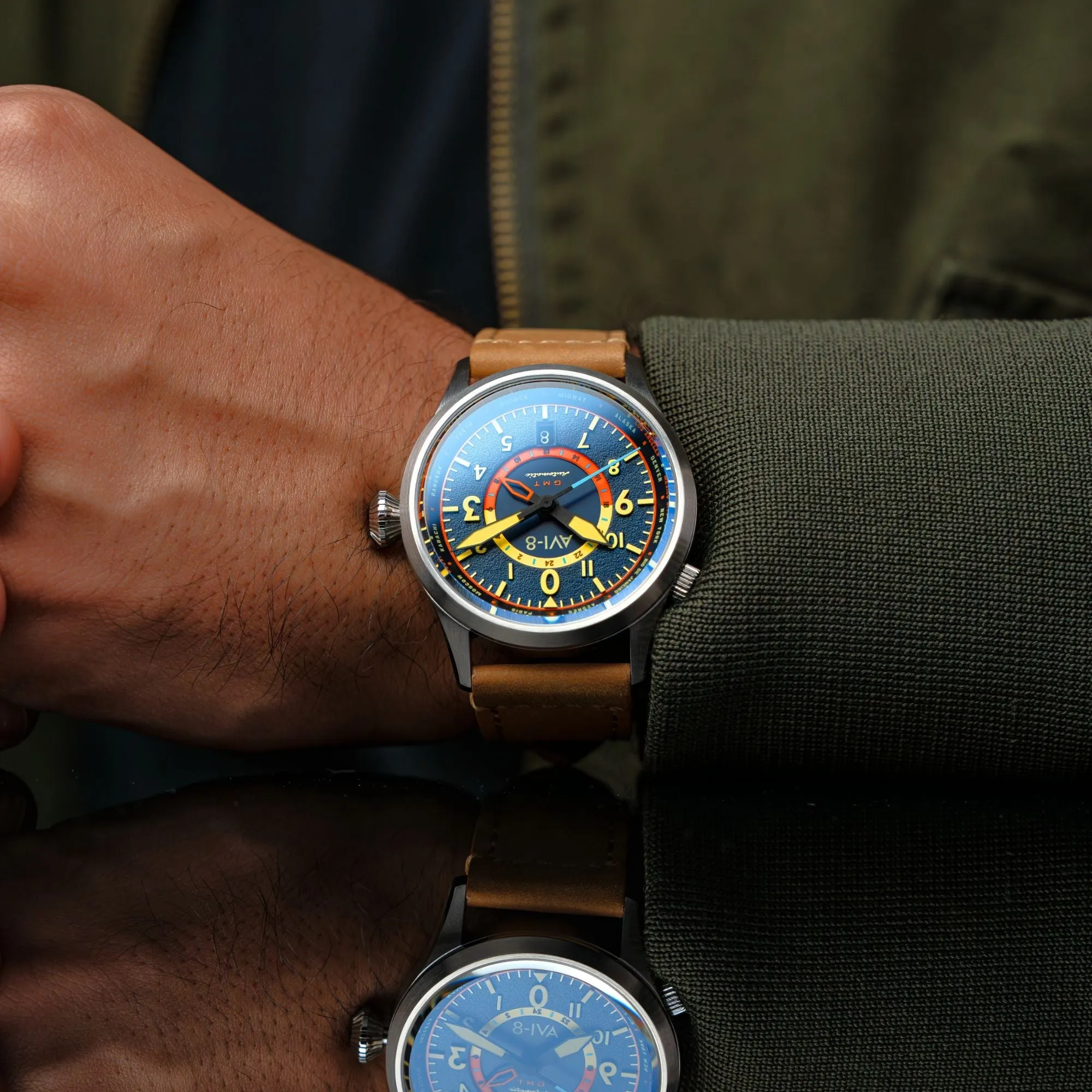 AVI-8 Flyboy Atlantic Blue Wingman Worldtimer GMT Automatic AV-4120-01