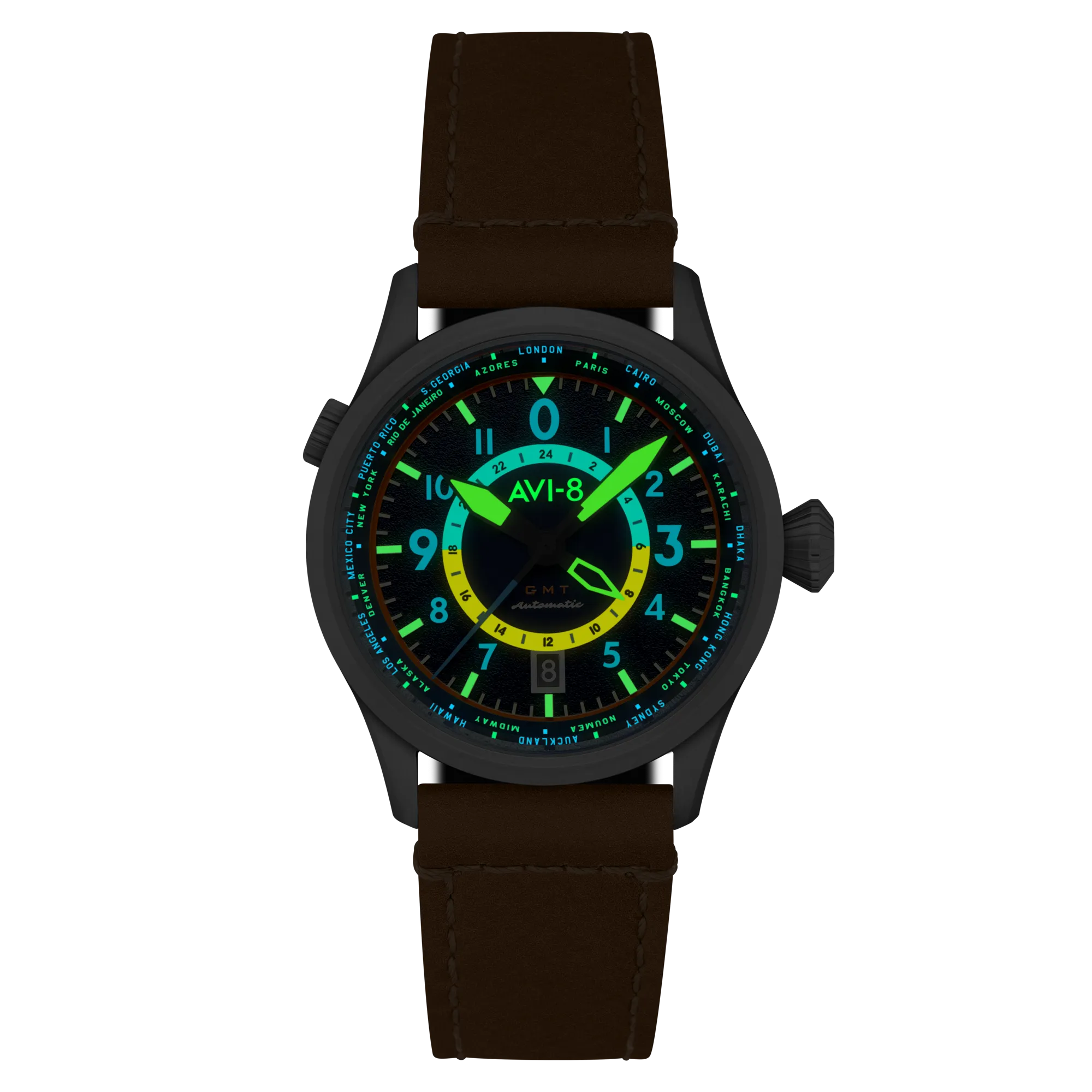 AVI-8 Flyboy Atlantic Blue Wingman Worldtimer GMT Automatic AV-4120-01