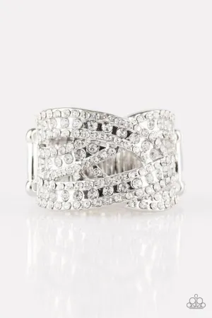 Back On The Glitter Track White Rhinestone Ring - Paparazzi Accessories