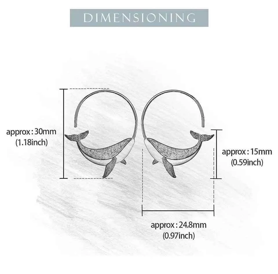 Big Whale LFJC0013 Hoop Earring Charm Jewelry 925 Sterling Silver