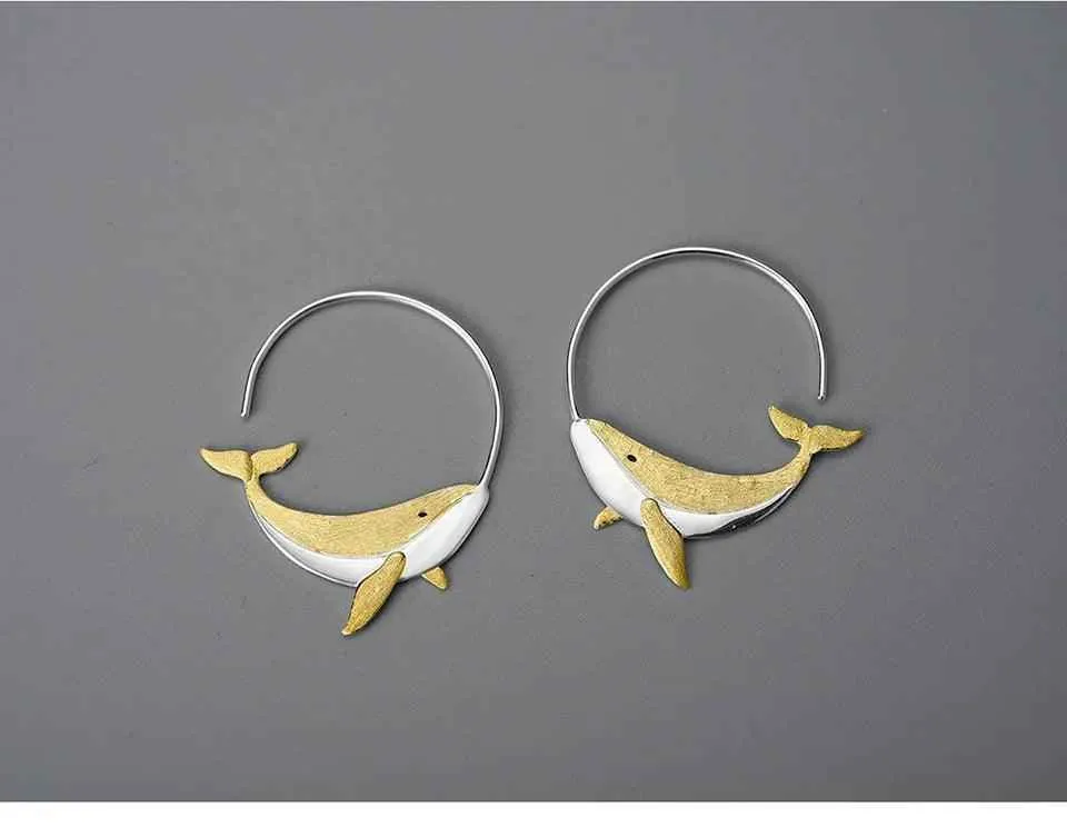 Big Whale LFJC0013 Hoop Earring Charm Jewelry 925 Sterling Silver