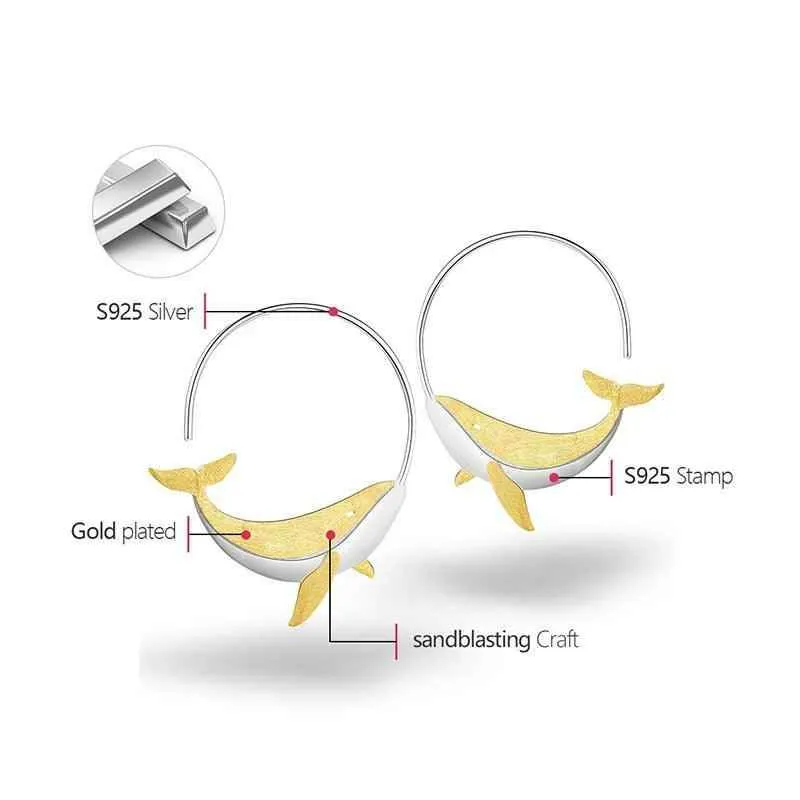 Big Whale LFJC0013 Hoop Earring Charm Jewelry 925 Sterling Silver