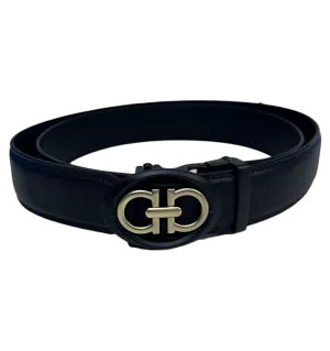 Black Genuine Leather Fancy Design Belt for Men's Gold Buckle