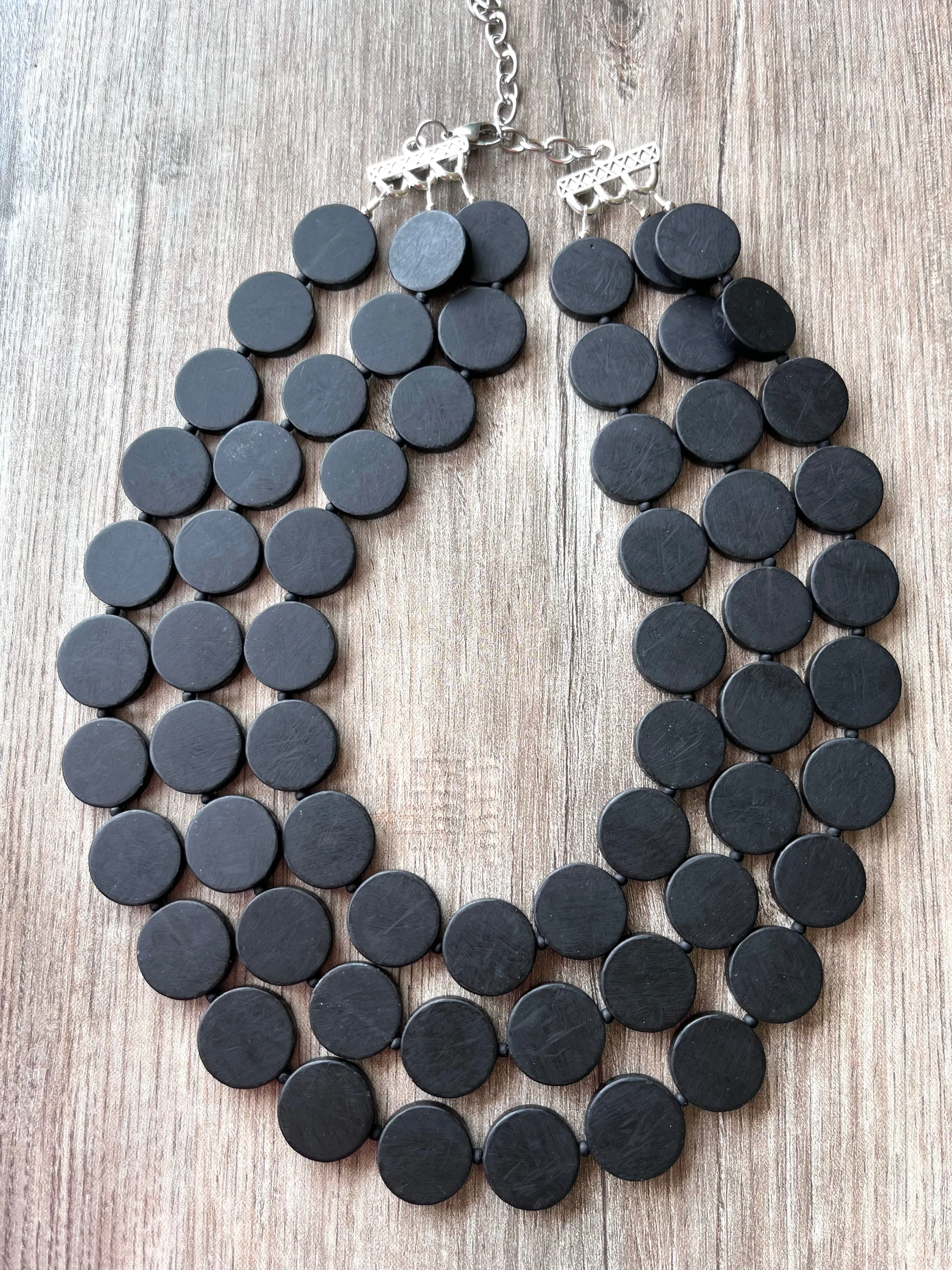 Black Statement Lucite Bead Necklace Chunky Multi Strand Necklace - Charlotte