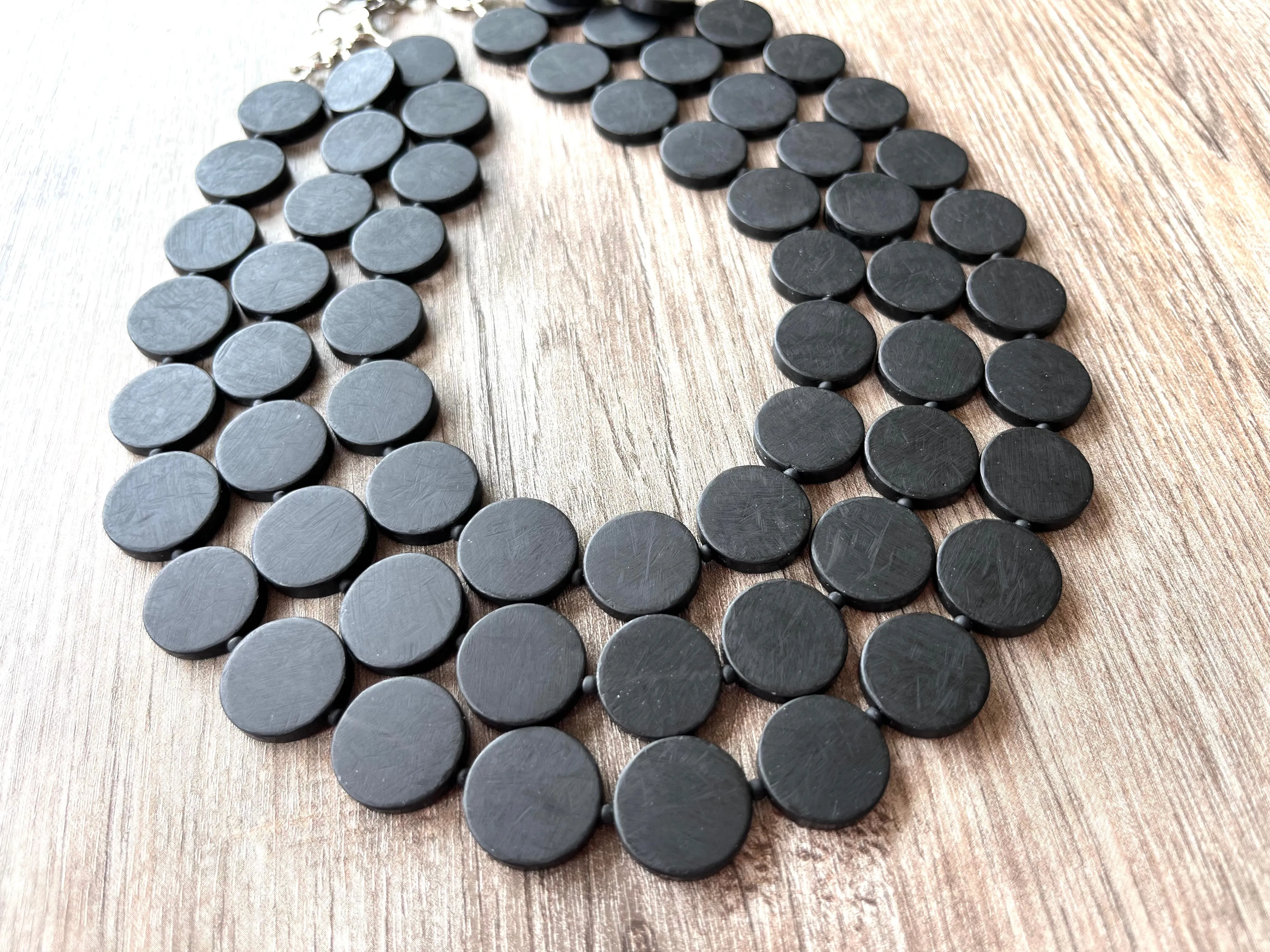 Black Statement Lucite Bead Necklace Chunky Multi Strand Necklace - Charlotte