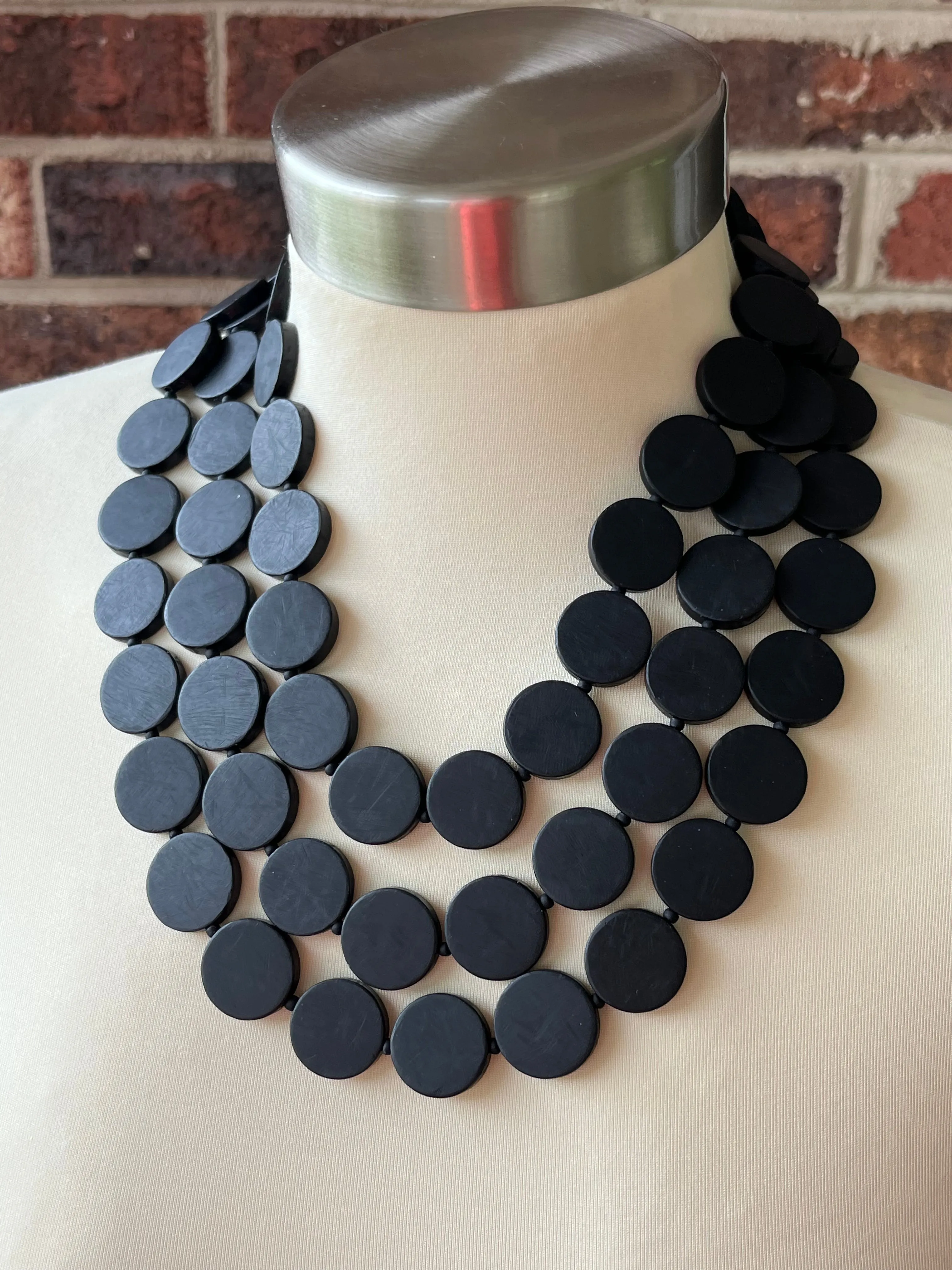 Black Statement Lucite Bead Necklace Chunky Multi Strand Necklace - Charlotte