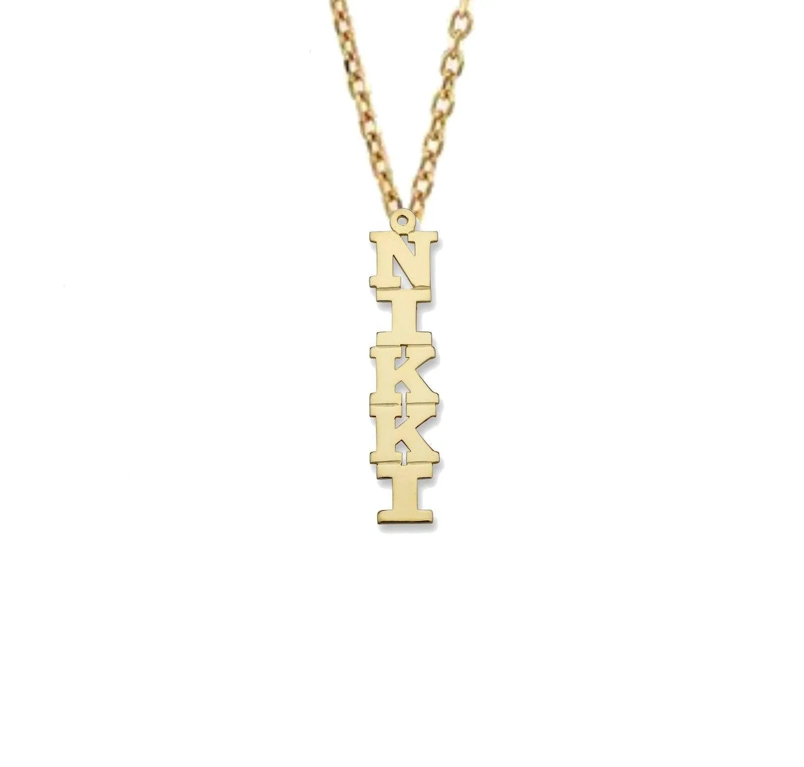 Block Vertical Gold Nameplate Necklace