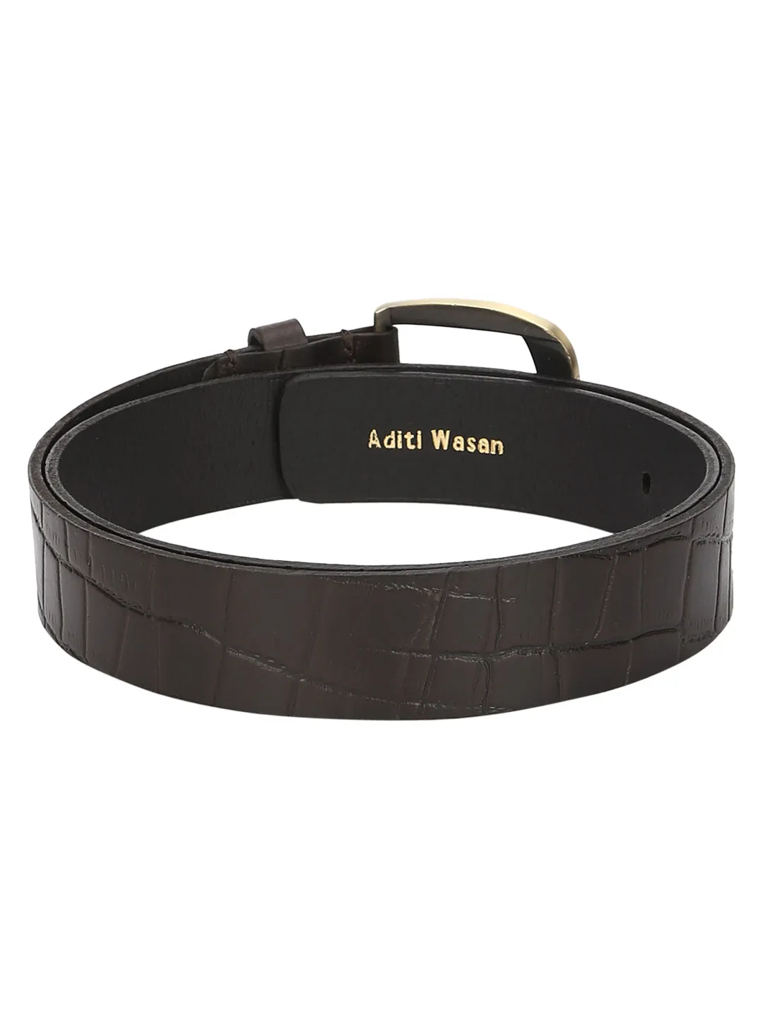 Brown Croco Pattern Embossed Belt