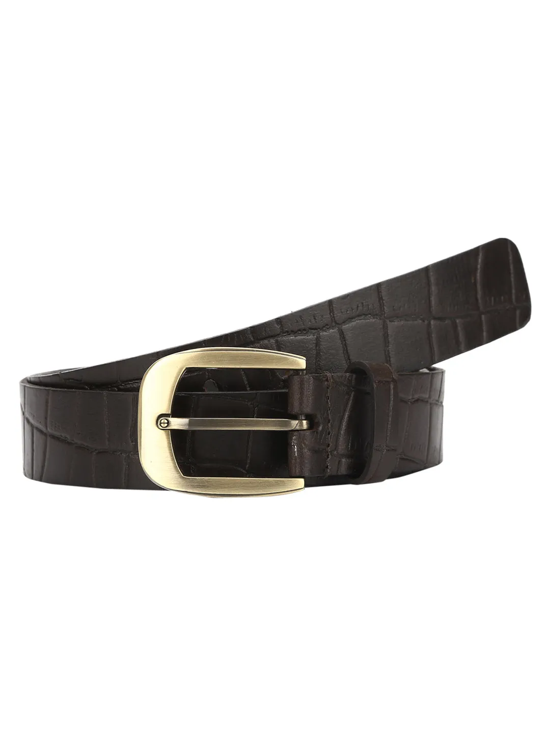Brown Croco Pattern Embossed Belt