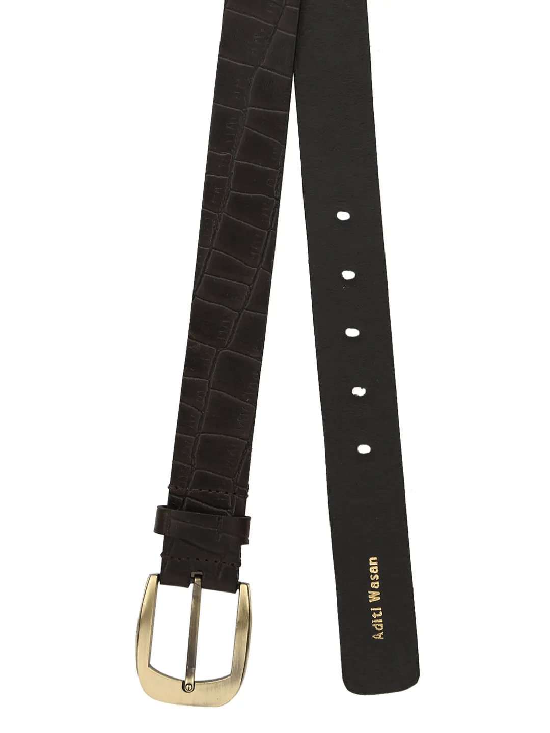 Brown Croco Pattern Embossed Belt
