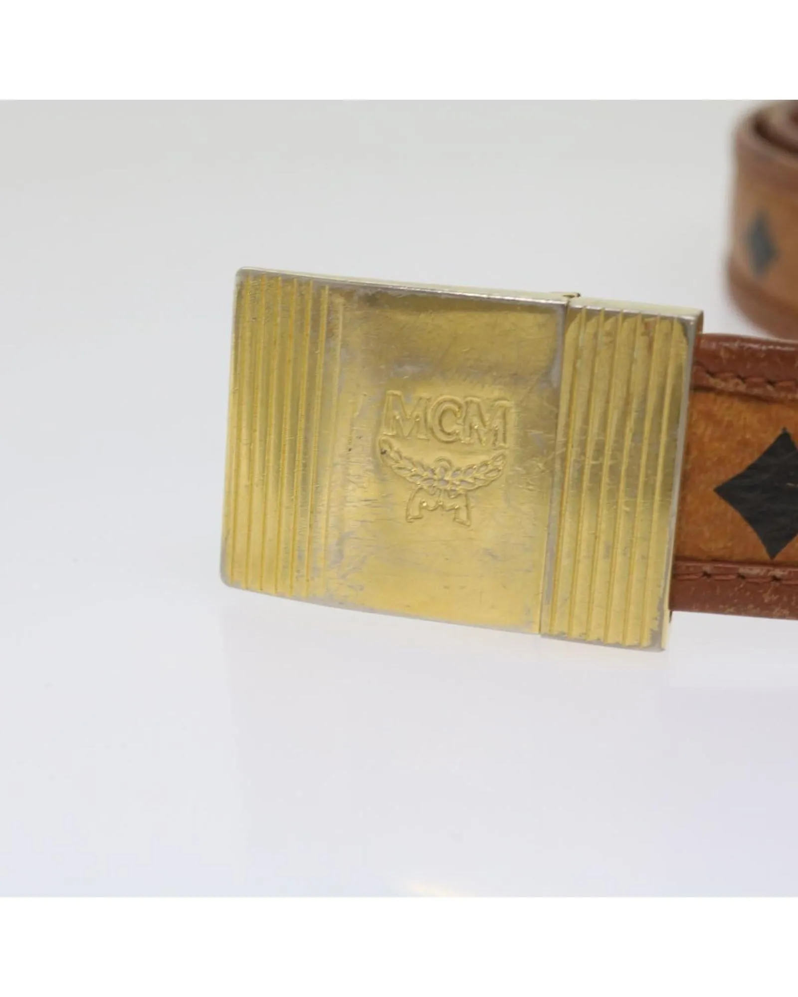 Brown Logogram Belt in PVC Leather by MCM