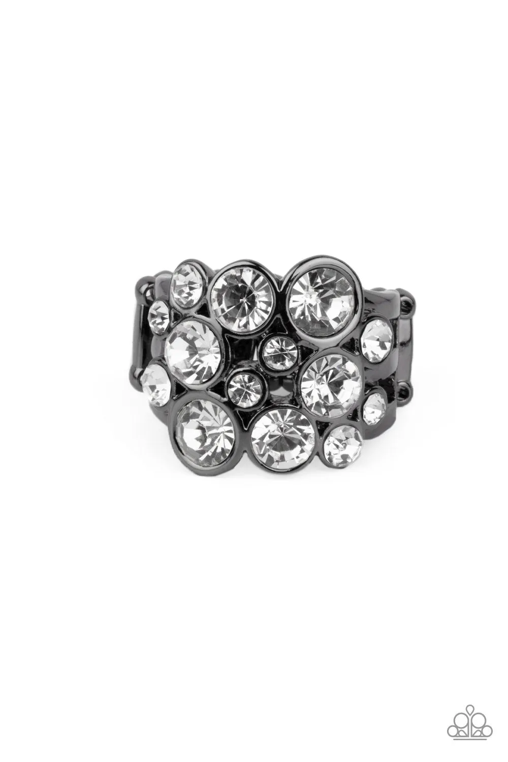 Bubbling Bravado Gunmetal Black and White Rhinestone Ring - Paparazzi Accessories