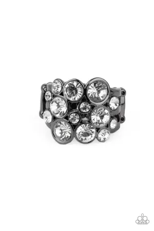 Bubbling Bravado Gunmetal Black and White Rhinestone Ring - Paparazzi Accessories