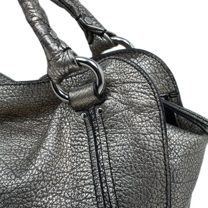 Celine Metallic Silver Leather Large Bittersweet Hobo