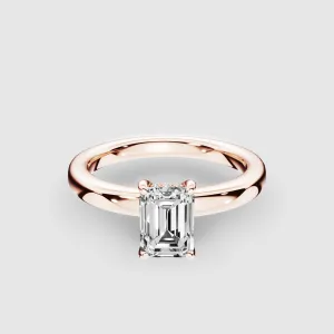 Classic Hidden Halo Lab Grown Solitaire Diamond Ring-Emerald Cut