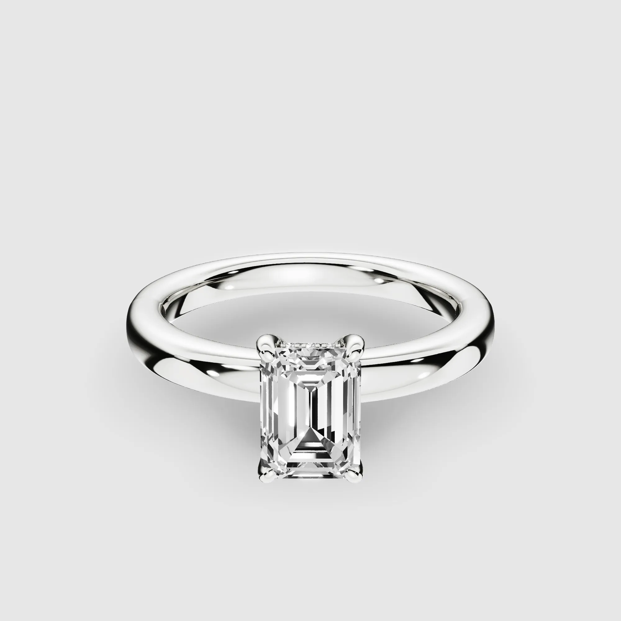 Classic Hidden Halo Lab Grown Solitaire Diamond Ring-Emerald Cut