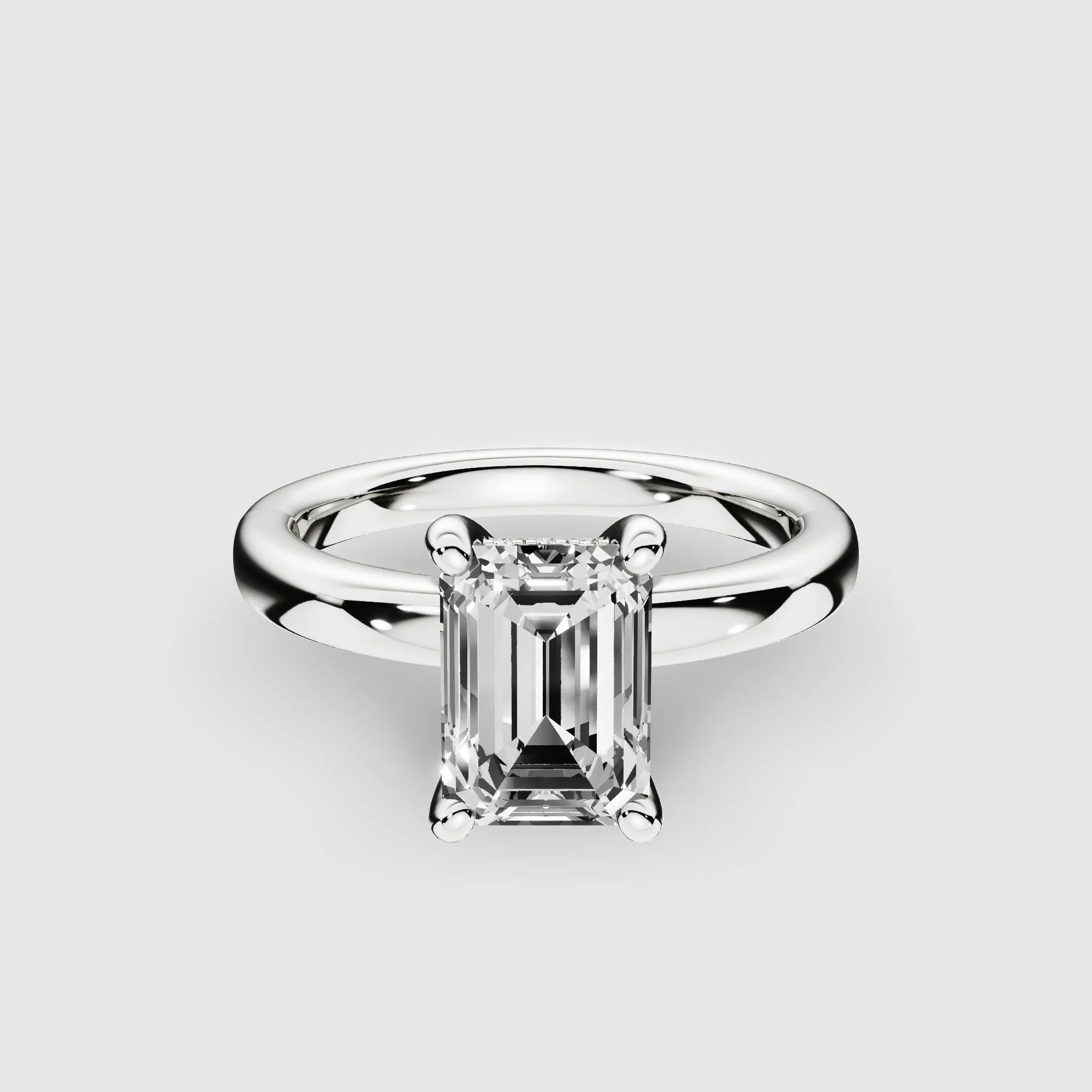 Classic Hidden Halo Lab Grown Solitaire Diamond Ring-Emerald Cut