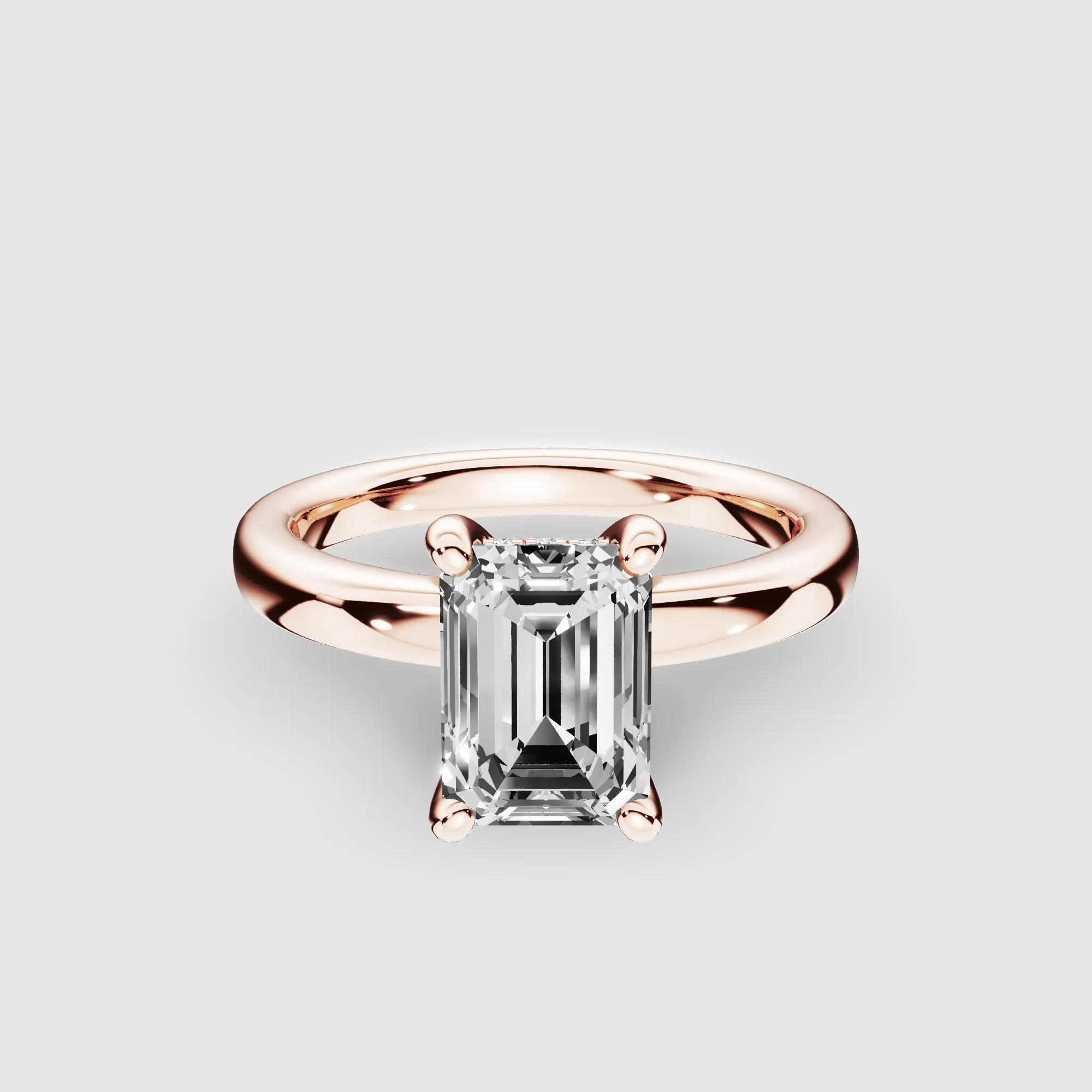 Classic Hidden Halo Lab Grown Solitaire Diamond Ring-Emerald Cut
