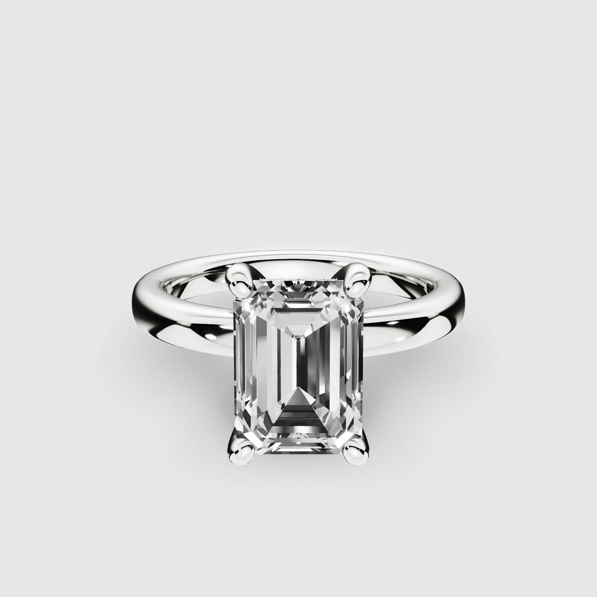 Classic Hidden Halo Lab Grown Solitaire Diamond Ring-Emerald Cut