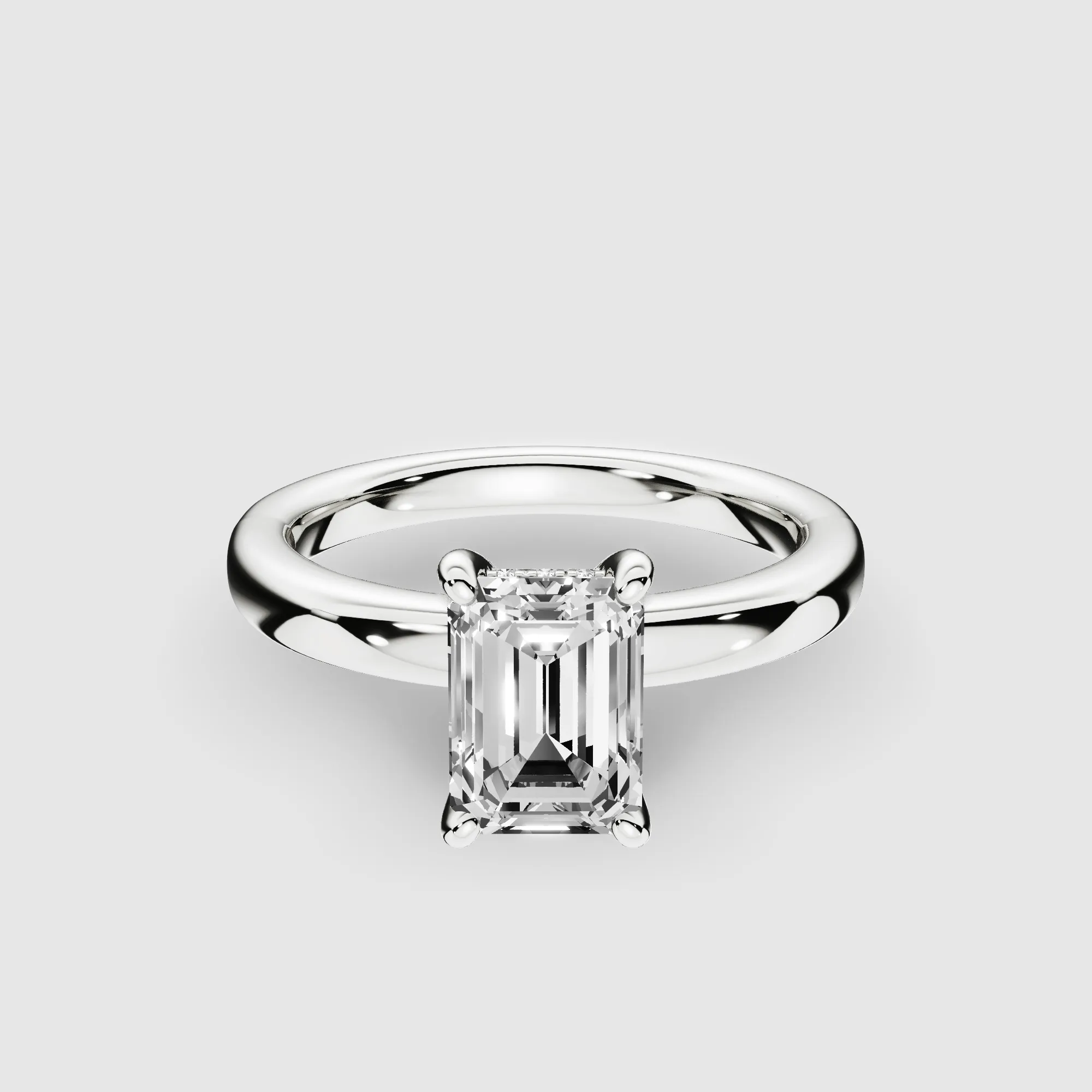Classic Hidden Halo Lab Grown Solitaire Diamond Ring-Emerald Cut