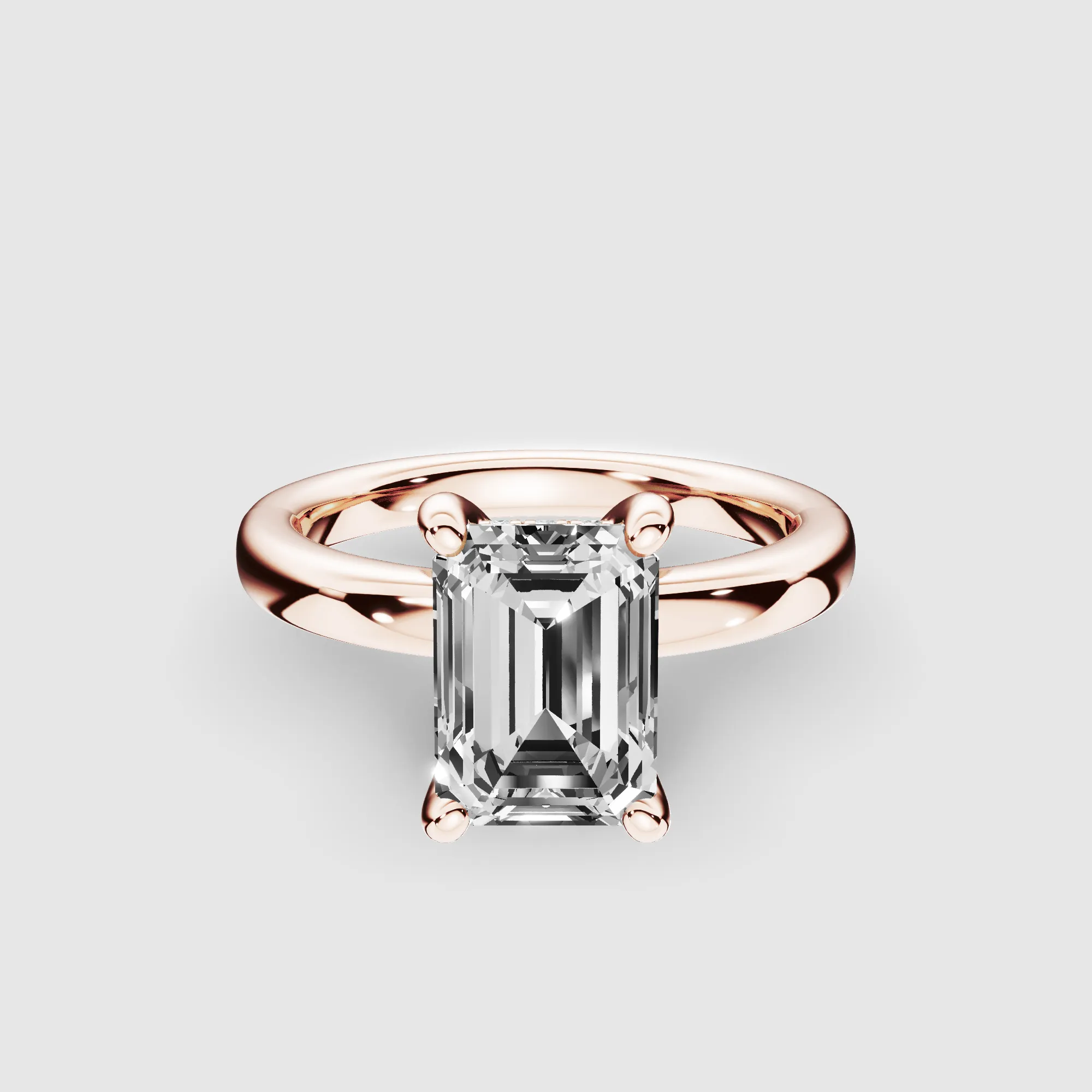 Classic Hidden Halo Lab Grown Solitaire Diamond Ring-Emerald Cut