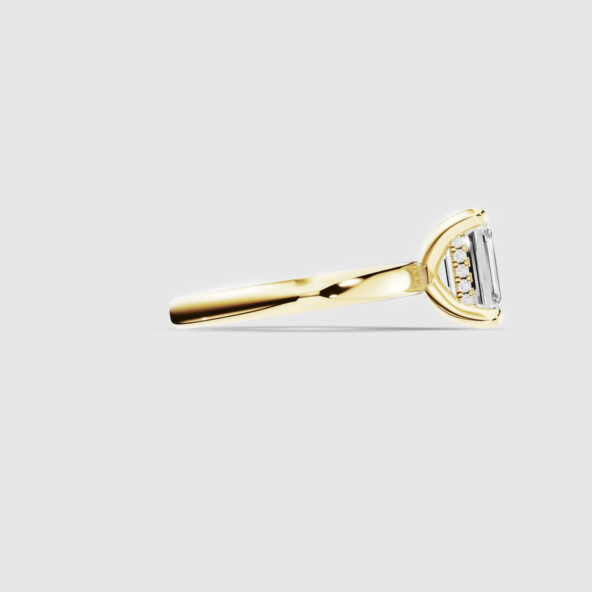 Classic Hidden Halo Lab Grown Solitaire Diamond Ring-Emerald Cut