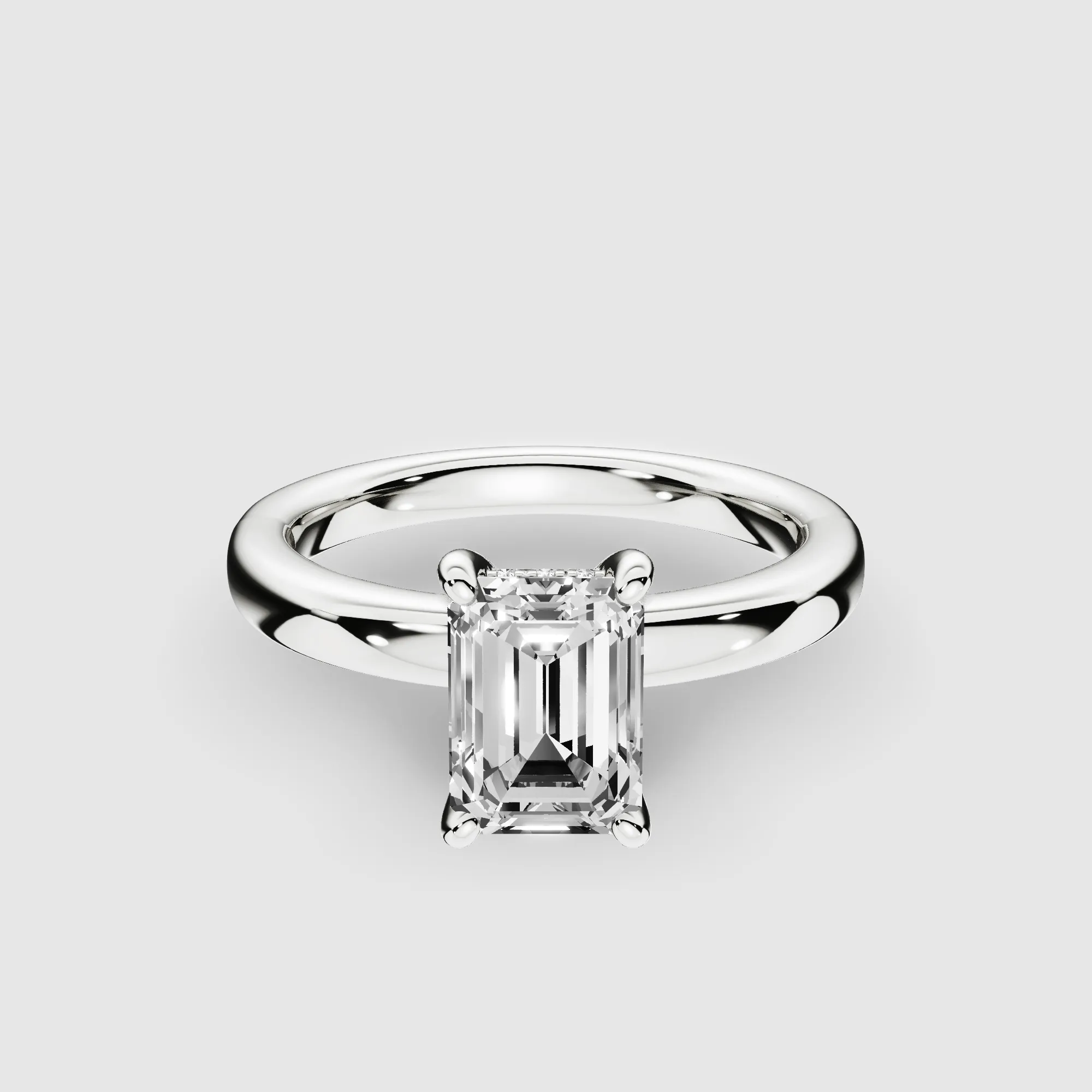Classic Hidden Halo Lab Grown Solitaire Diamond Ring-Emerald Cut